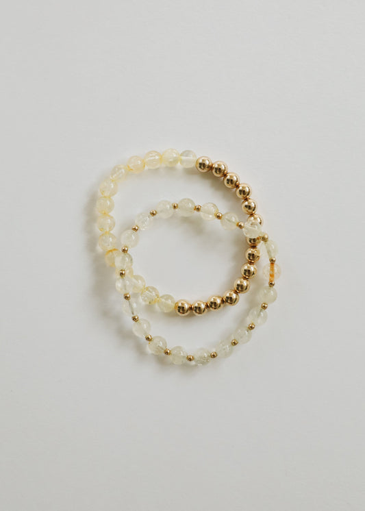 Citrin-Edelstein + 14K Gold Filled Perlen-Stretcharmband