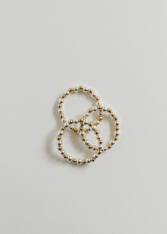 Argent Sterling + Or rempli 14 carats || Bague Élastique Perlée