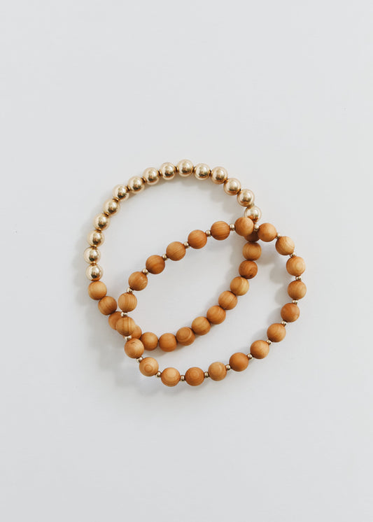 Bois de Cyprès : Soleil + Lune en or laminé 14 carats || Bracelet extensible