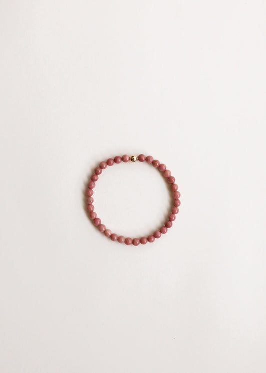 Natürlicher rosa Rhodonit + 14k Gold Filled || Stretch-Armband