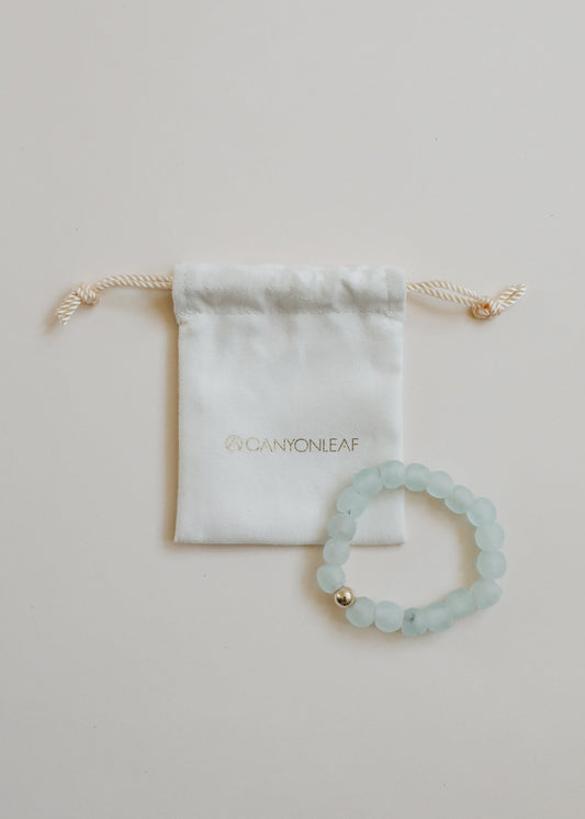 Blue Sea Glass + 14k Gold Filled or Sterling Silver || Stretch Bracelet