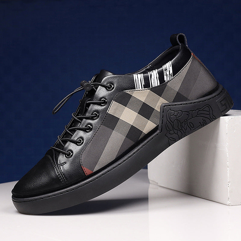 Black Mens Fashion Sneakers Breathable Skateboard Shoes High Quality Trainers Shoes Casual Genuine Leather Casual Shoes Fashion Comfortable Walking Shoes