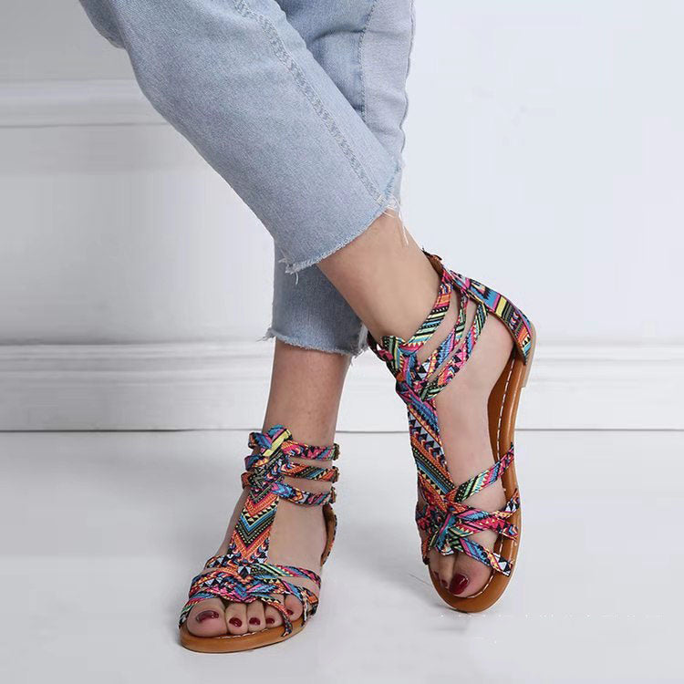 Women's Sandals Summer Shoes Leather Sandals Flats Summer Woman Beach Sandals Arch Support Casual Comfort Retro Slip On Summer Sandal Ladies Casual Beach Flats