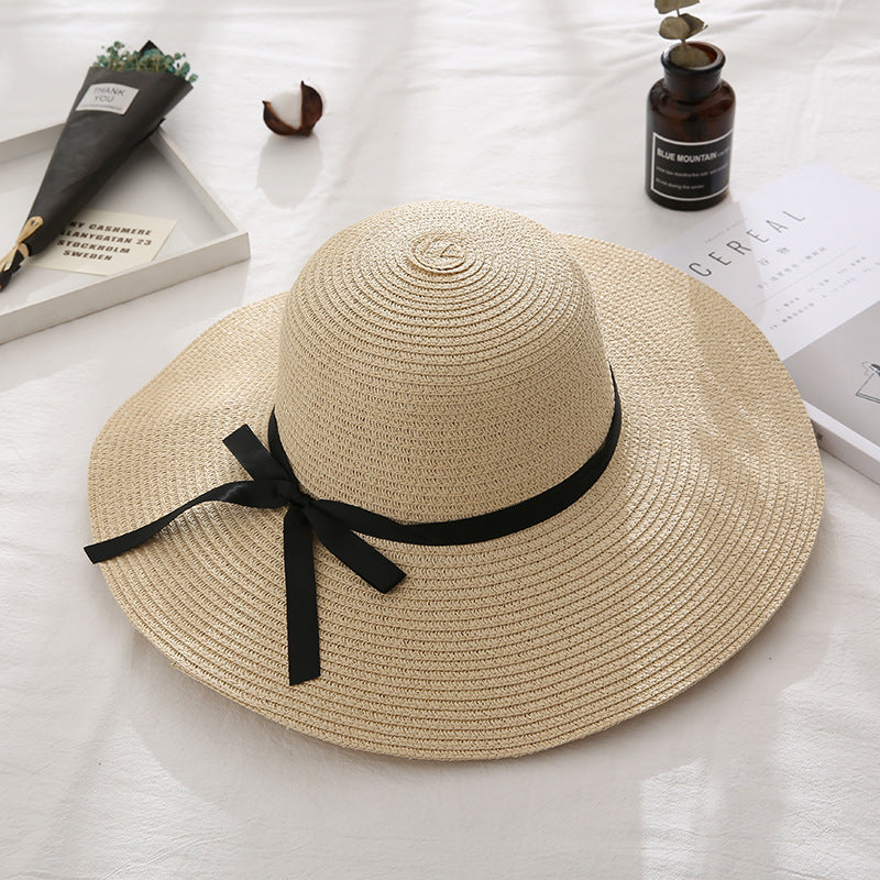 Summer Cap Black Ribbon Decorate Wavy Straw Hat For Girls Hat Kids Sun Cap Baby Beach Hats for Girls