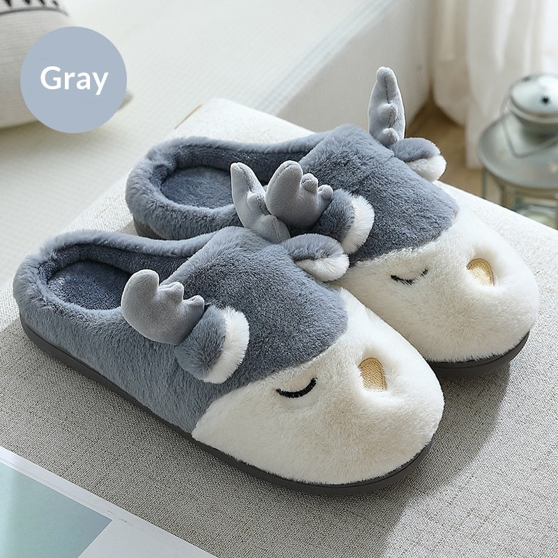 Women Winter Home Slippers Deer Elk Non-slip Soft Warm House Shoes Mens GIrs Indoor Bedroom Couples Floor Footwear Fuzzy House Slippers For Women Durable Furry Bedroom Slipper Lightweight And Non-Slip