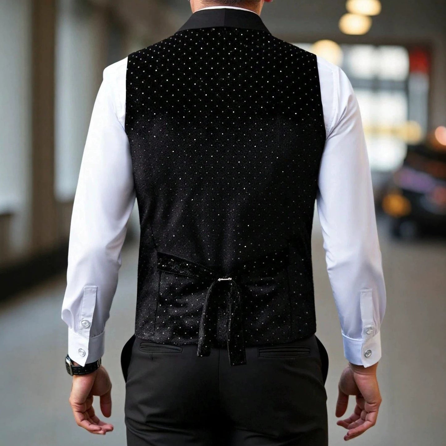 Mens Solid-Color Double-Breasted Suit Vest