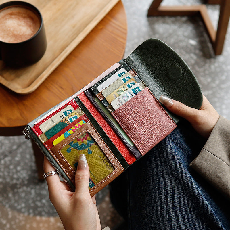 Genuine Leather Womens Short Wallet Card Holder With Multiple Card Slots