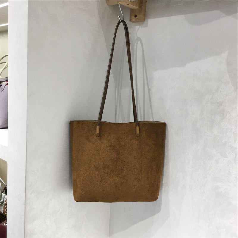 Retro Suede-Like Fabric Simple Handheld Shoulder Tote Bag