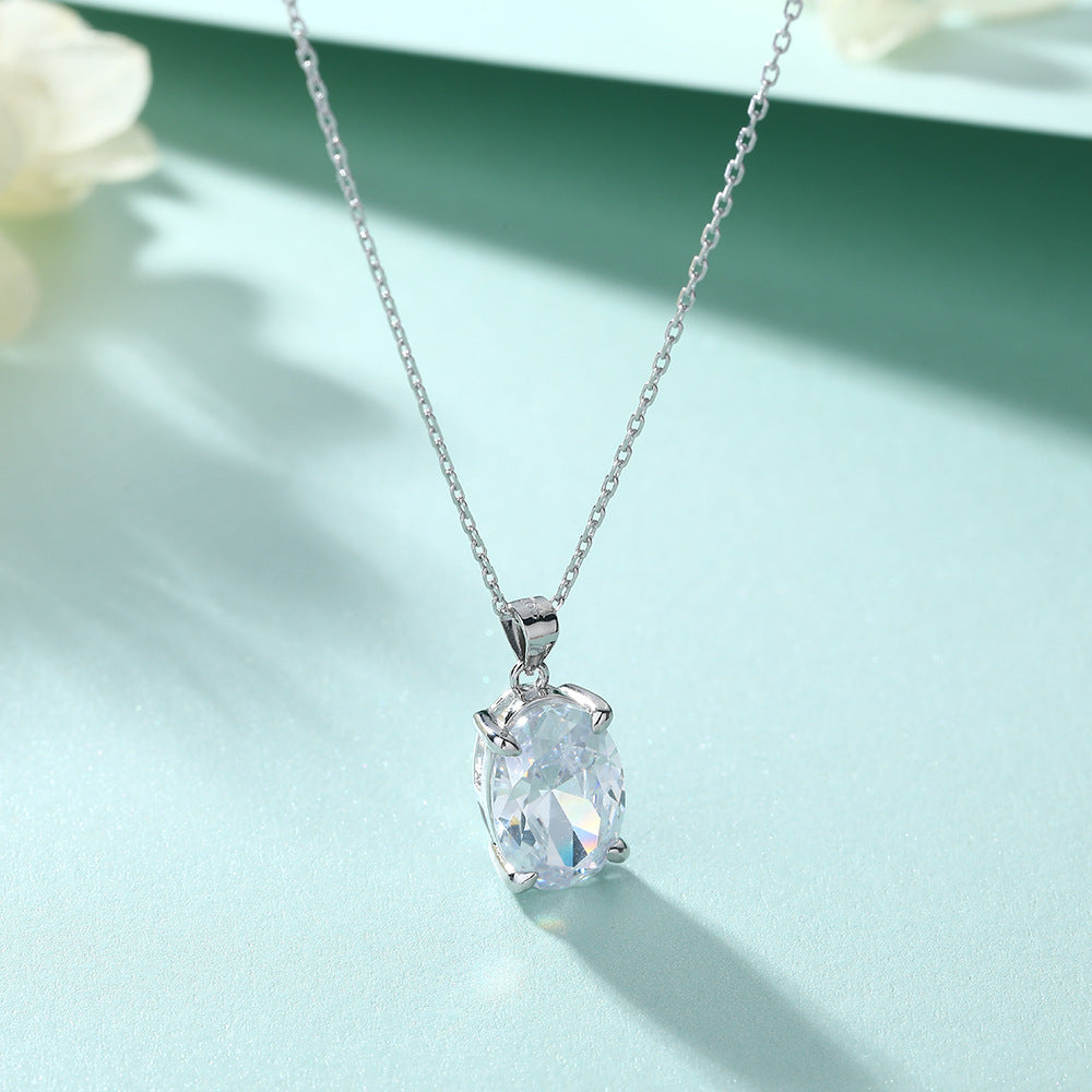 Oval Gem Pendant Necklace Women's Stud Earrings