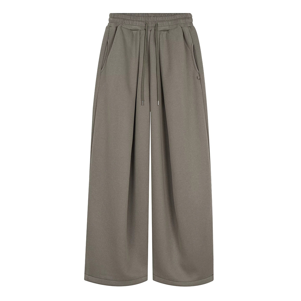 Embroidered Pleated Drawstring Sweatpants For Women Loose Straight Fit