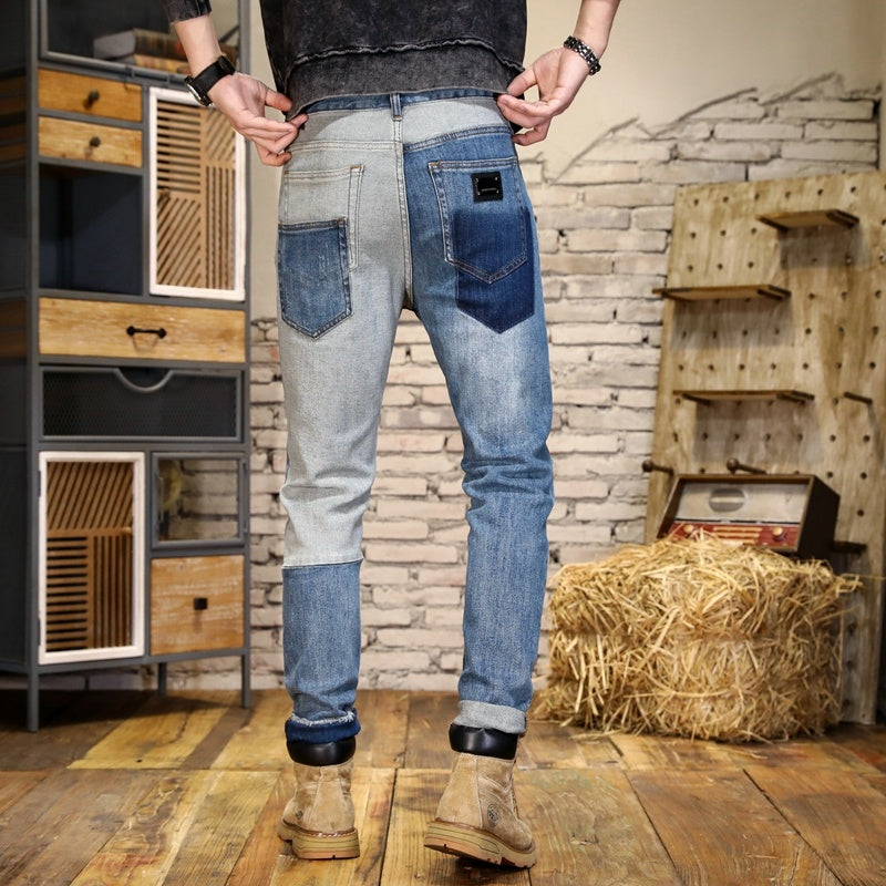 Men's Hole Patch Contrast Slim Fit Jeans