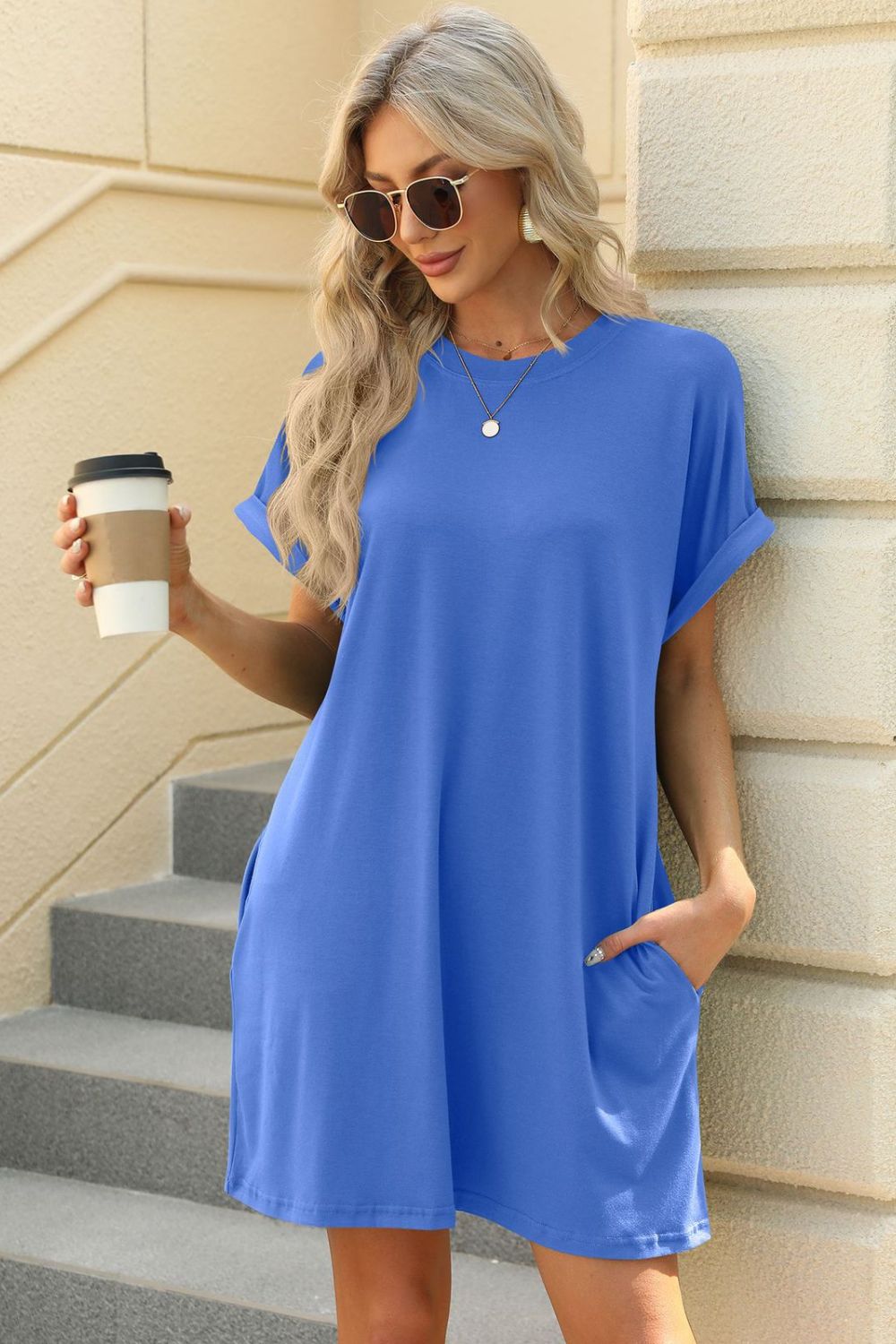 Short Sleeve Mini Dress with Pockets Casual & Stylish Everyday Wear