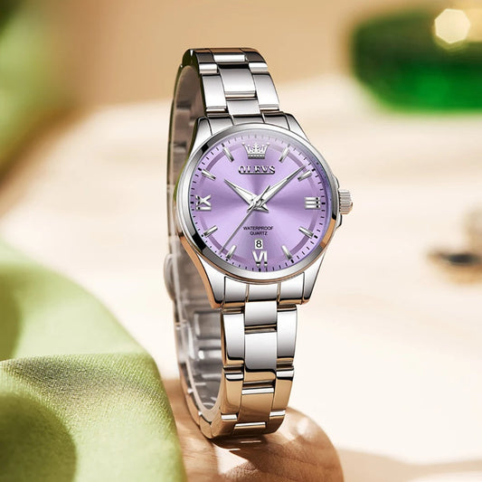 Women's Stainless Steel Watch – Purple Luminous Dial