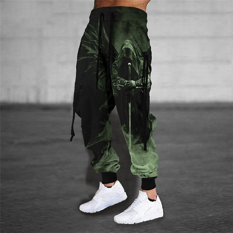 Drawstring Elastic Waist Retro Harem Pants With 3D Animal Print Mens Athletic Trousers
