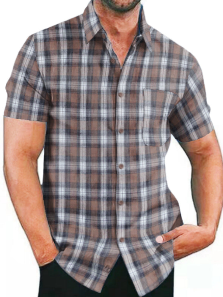 Casual Dyed-and-woven Plaid Mens Shirt