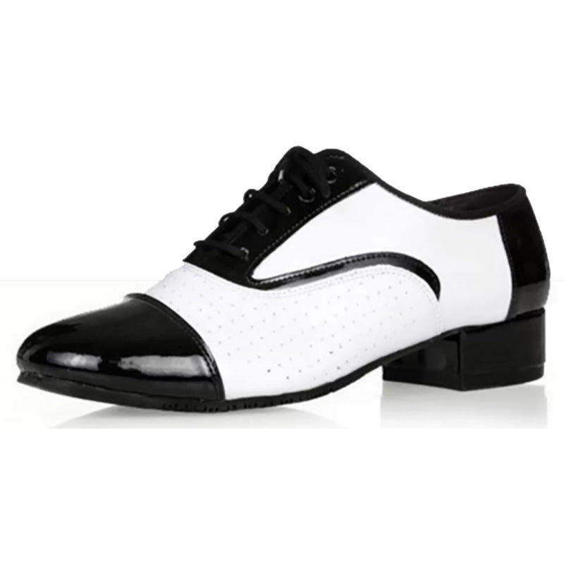 Latin Dance Shoes Men's Leather Black And White International Dancing Shoes