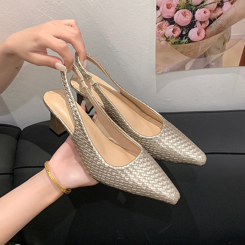 Women Woven Block Heel Mary Janes, 2026 New Summer Elegant Fashion Commuter High Heel Sandals, Versatile Daily Single Shoes
