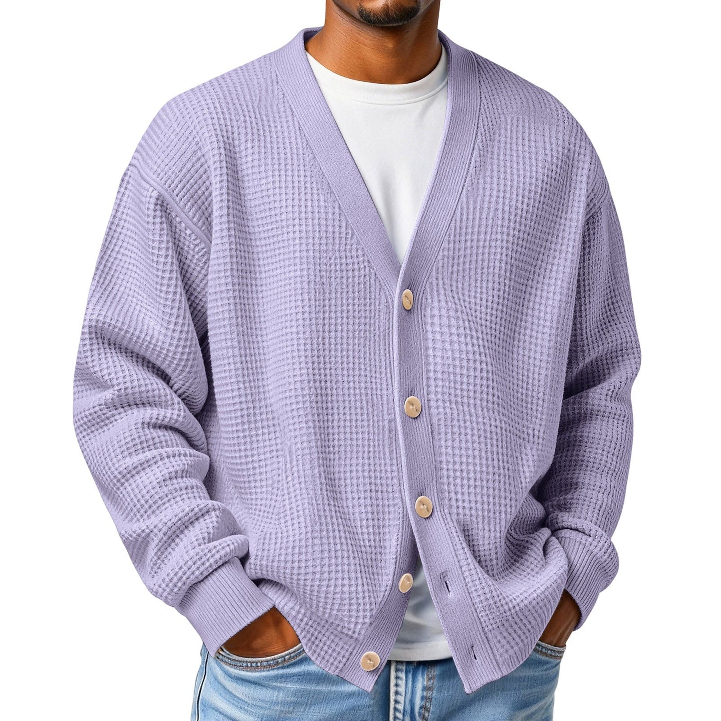 Mens Casual Loose-fit Long-sleeve Knitted Cardigan