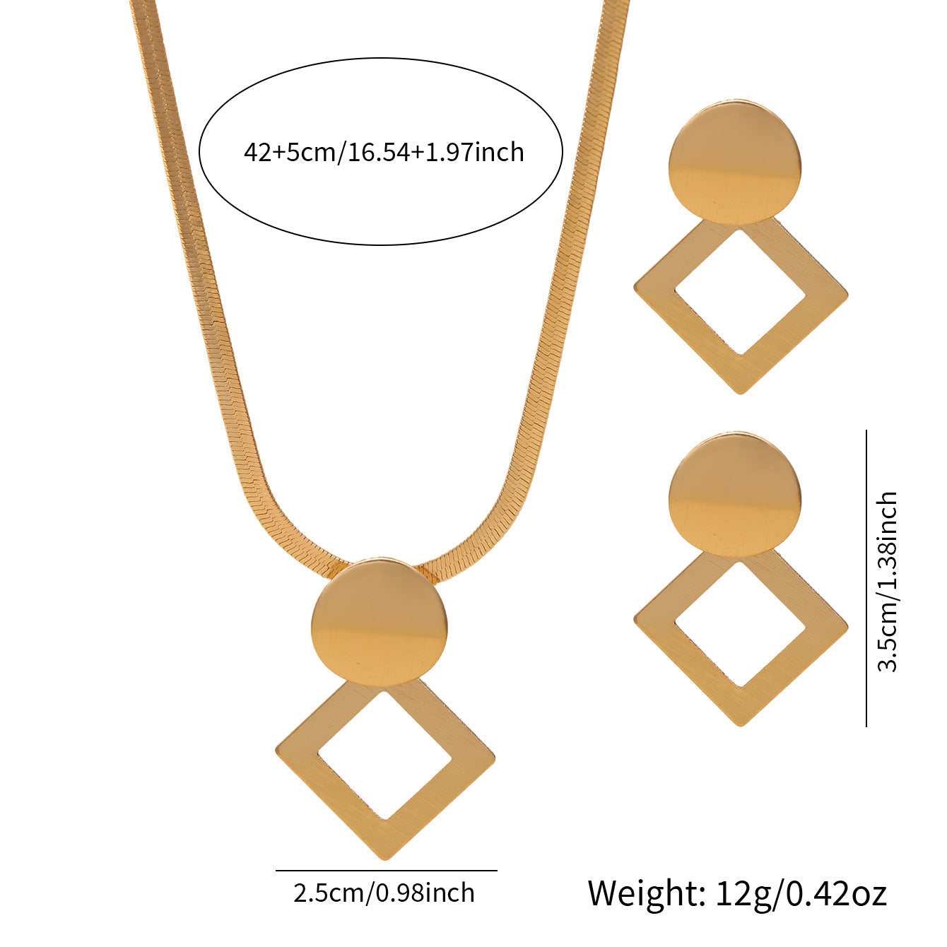 Cross-border European American Geometric Square Pendant Jewelry Set, French Vintage Unique Premium Texture Matching Necklace & Earrings For Women
