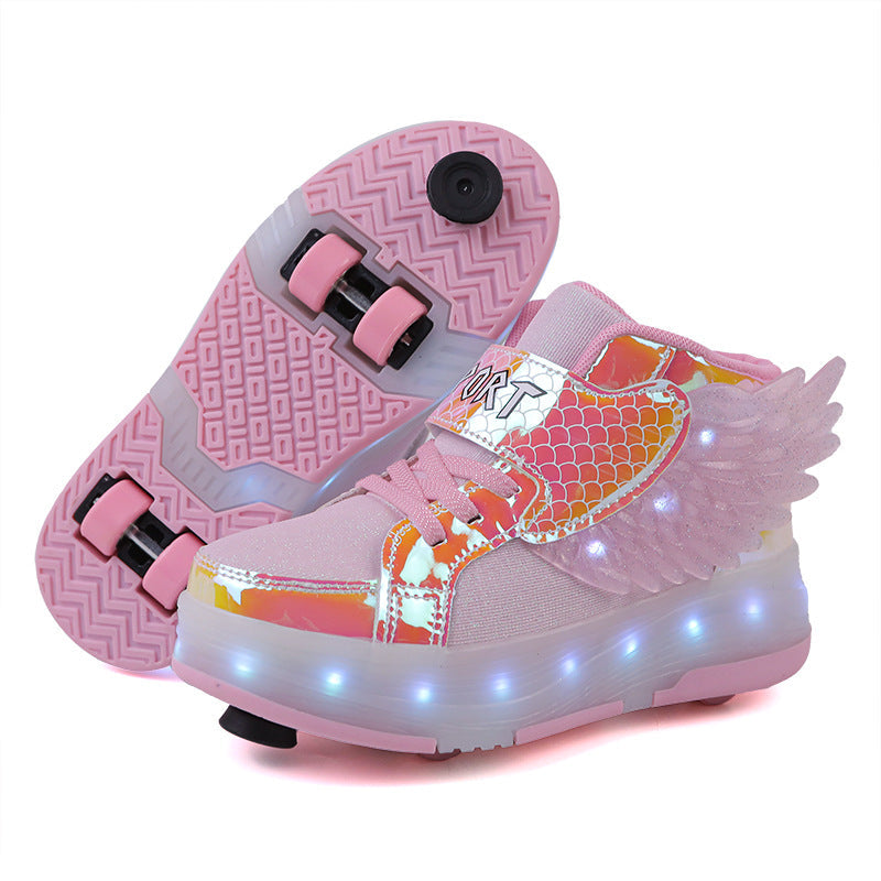 Children's Double-wheel Deformed Wings LED Luminous Rollerskate