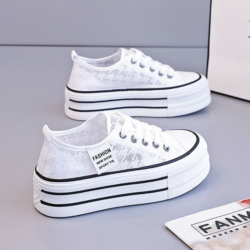 Womens Summer Breathable Lace Mesh Shoes With 5cm Thick Sole For Height Increase