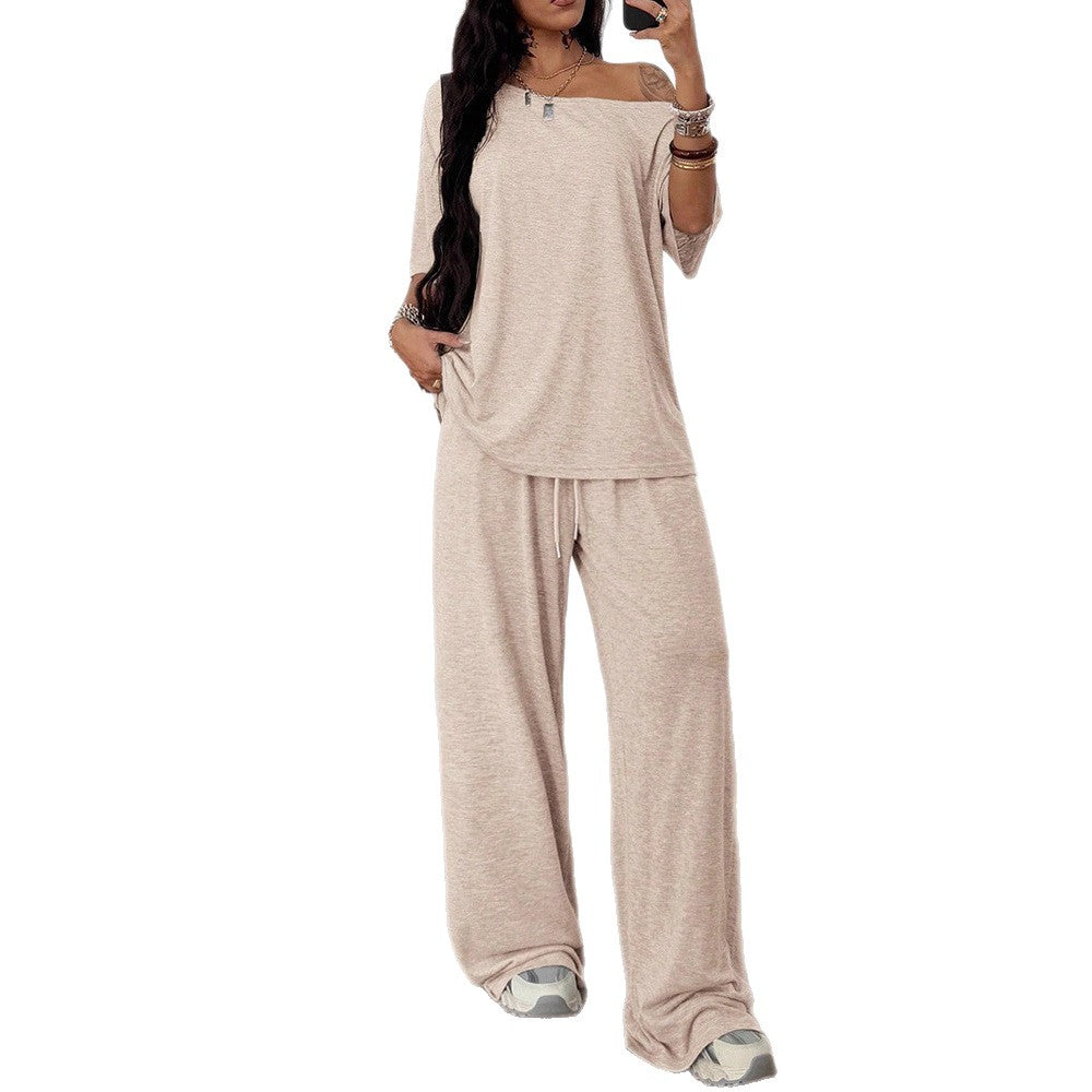 Casual 2 Pieces Set For Woman Two Piece Outfits Blusas T Shirt Tees Simple Style Homewear Loose Solid Color