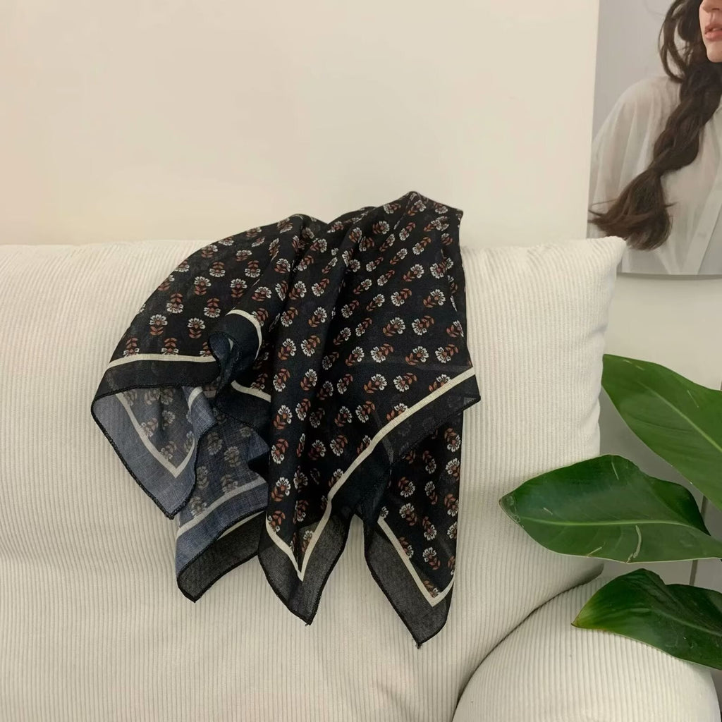 Korean-style Cashew Flower Cotton-Linen Square Scarf For Women