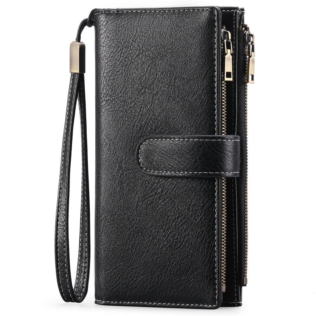 Womens Long Wallet Multi-functional Vintage Tri-fold Purse