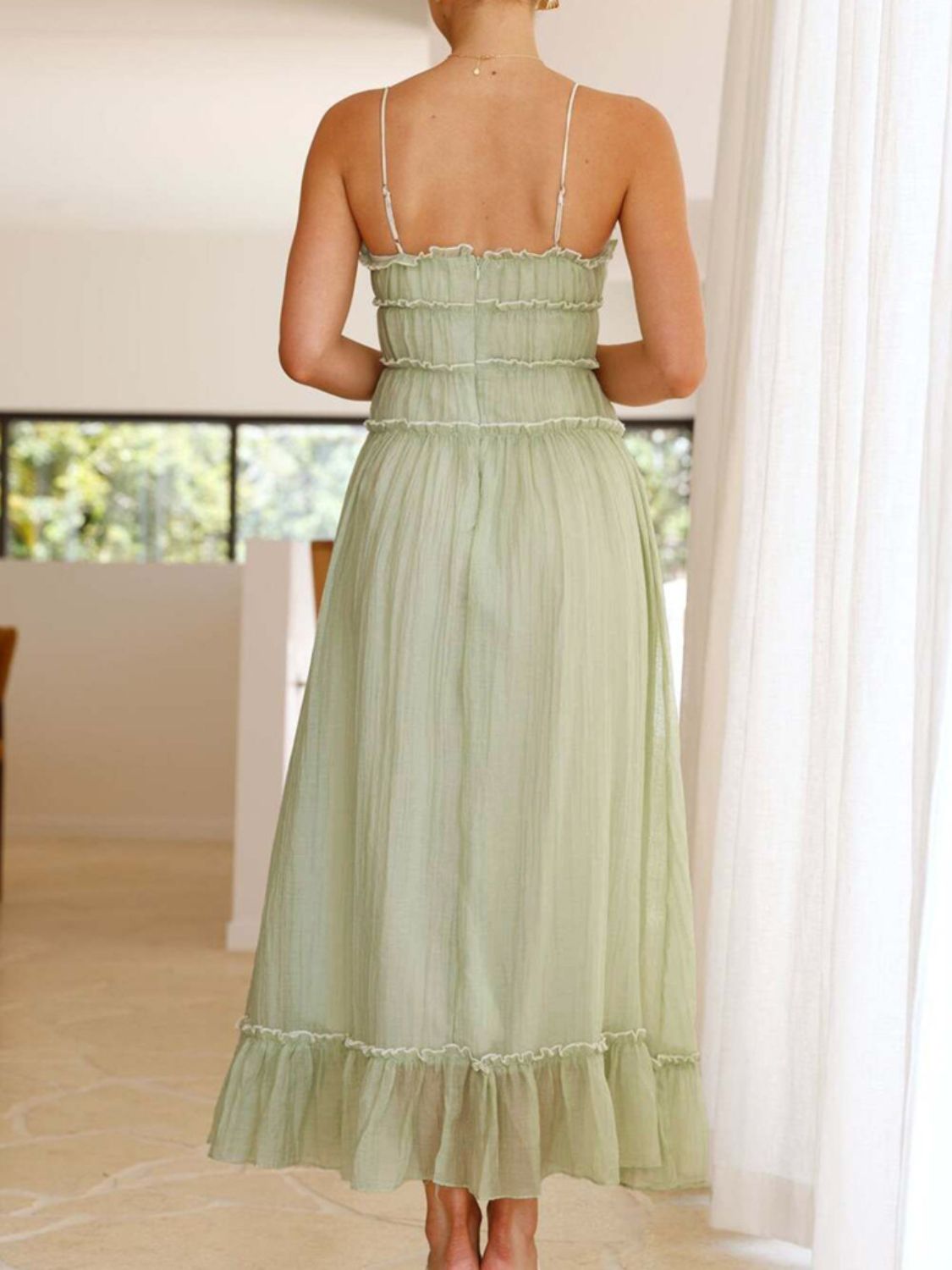 Vintage Ruffled Hem Midi Dress With Tied And Ruched Detail Elegant Feminine Girls Dress