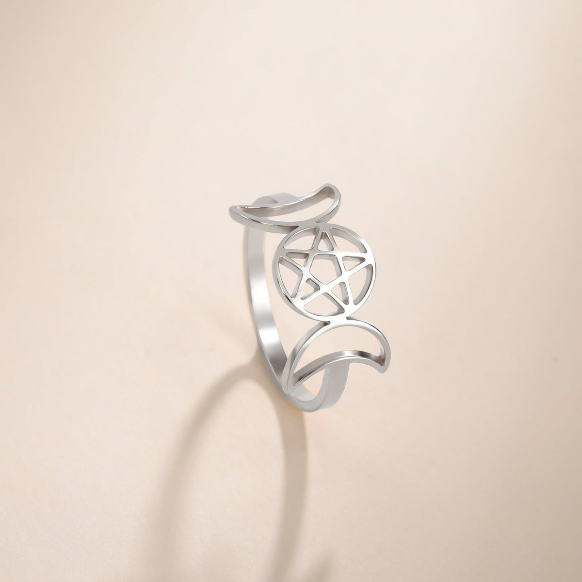 Temperament Wild Couple Ornament Double Moon Pentagram Stainless Steel Ring