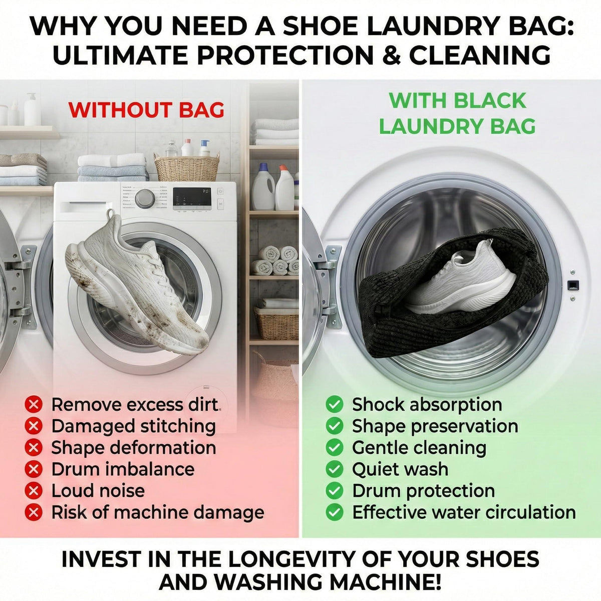 Shoe Washing Machine Bag 2 Pack for Washer & Dryer Thick Padded Sneaker Laundry Bags with Mesh Panels Zipper Protective Shoe Washer Bag for Running & Gym Shoes
