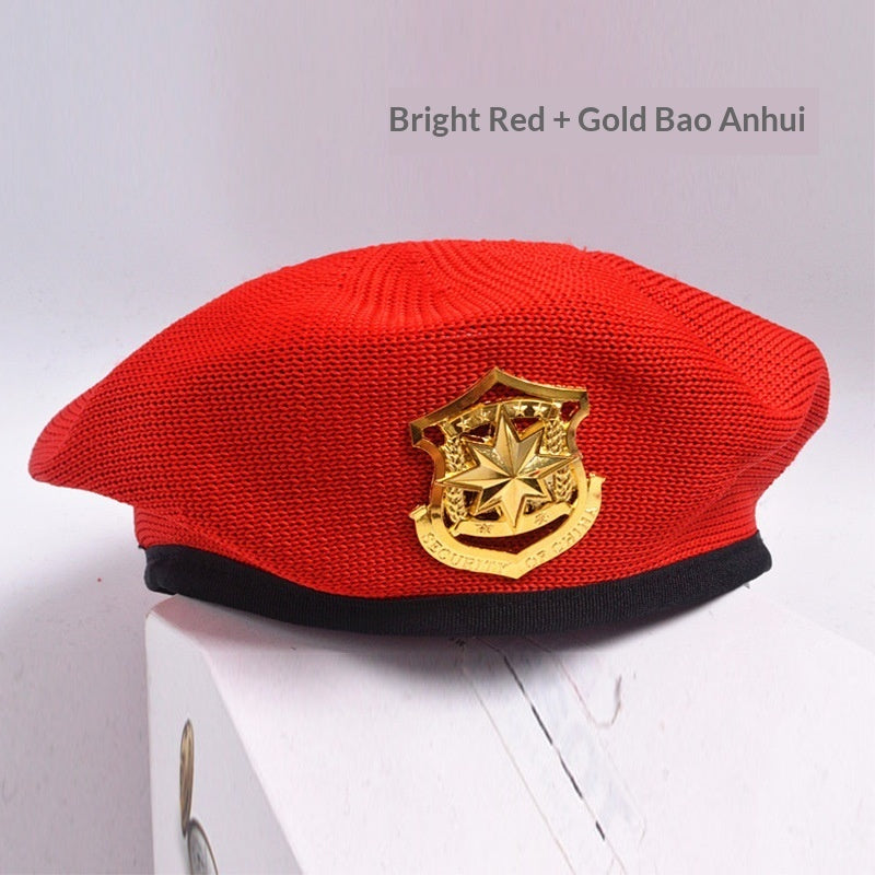 Childrens Star-themed Performance Beret Red Security Uniform Sailor Dance Cap Equestrian Hat