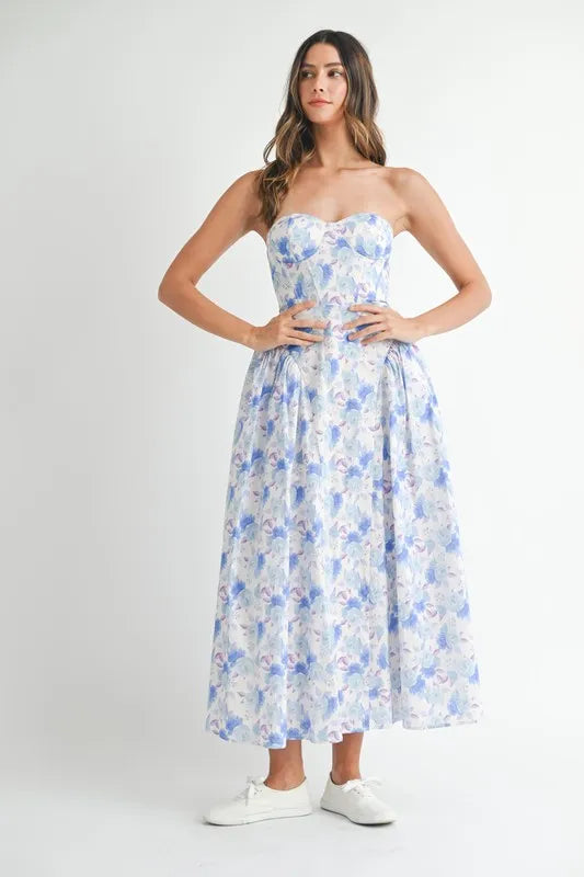 Sweetheart Neckline Floral Printed Midi Dress – Floral Midi Dress, Sweetheart Neckline Dress, Romantic Midi Dress, Feminine Floral Dress, Elegant Midi Dress