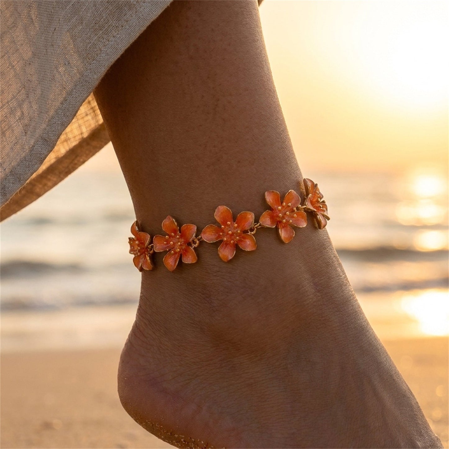 Exaggerated Hollow-out Metal Flower Anklet
