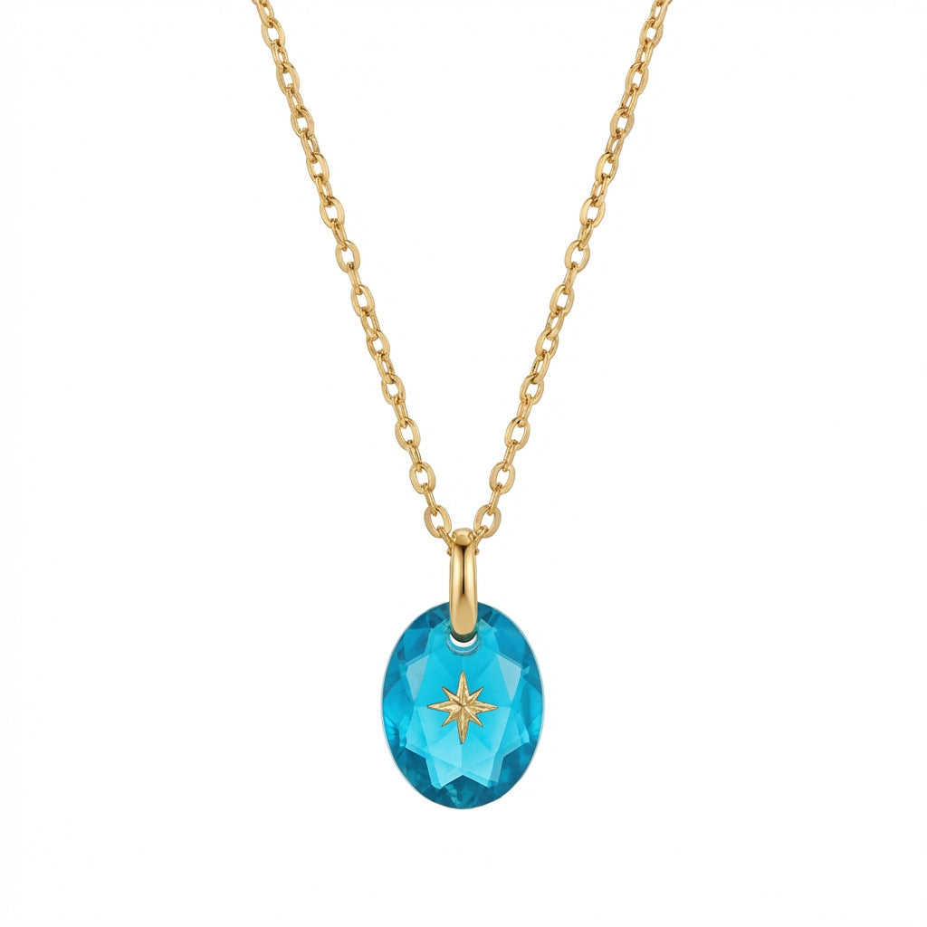 Vintage-style Natural Stone Twelve Zodiac Birthstone Star Pendant Titanium Steel Necklace