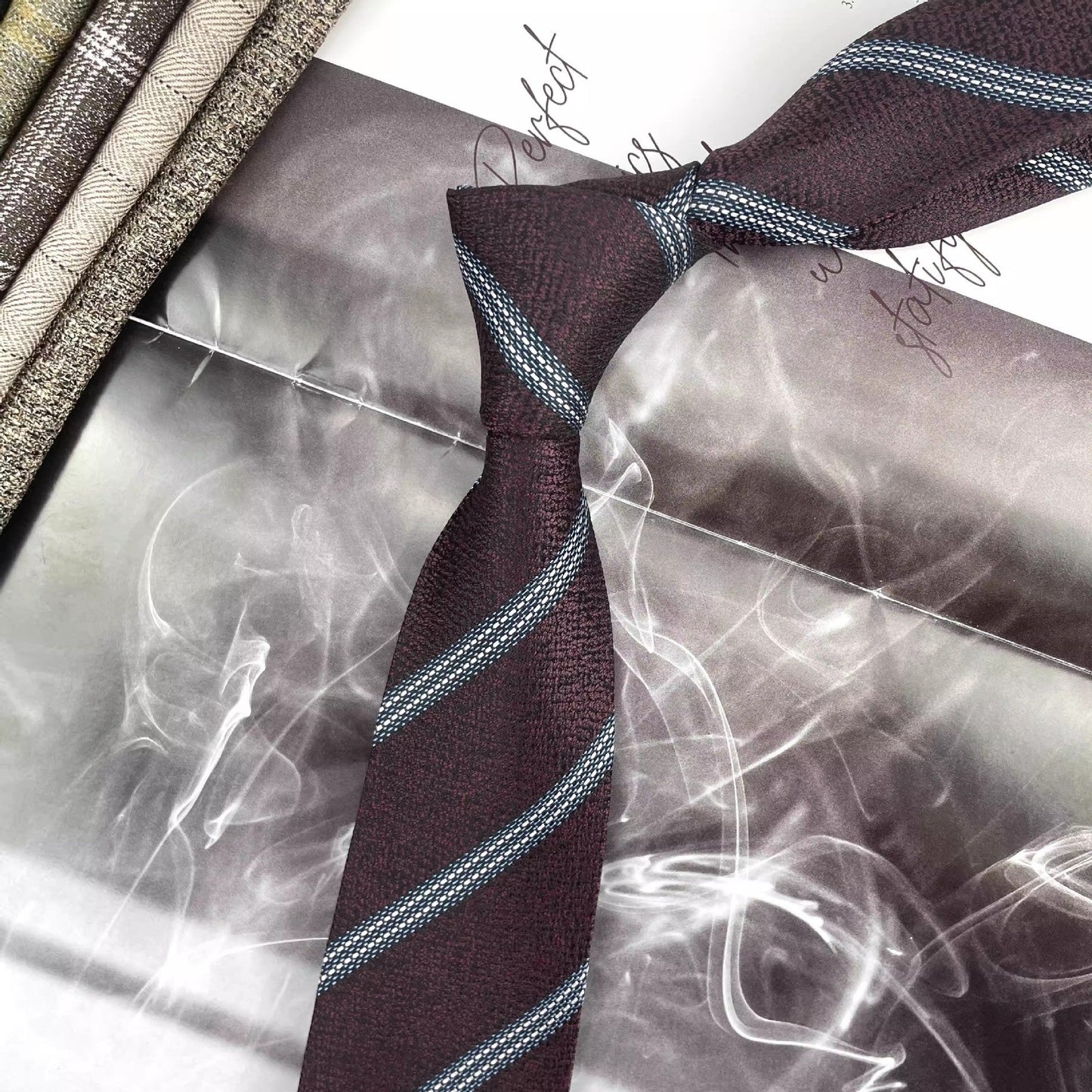 Retro Coffee Color Orange Red Striped Tie Hand Hit 8CM Men