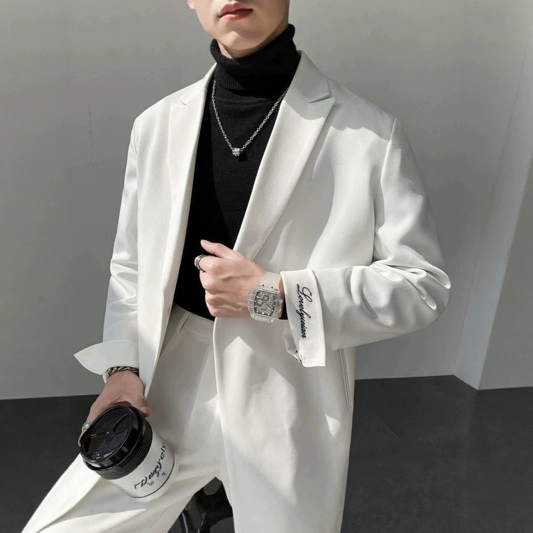 Mens White Suit With Embroidered Tailoring