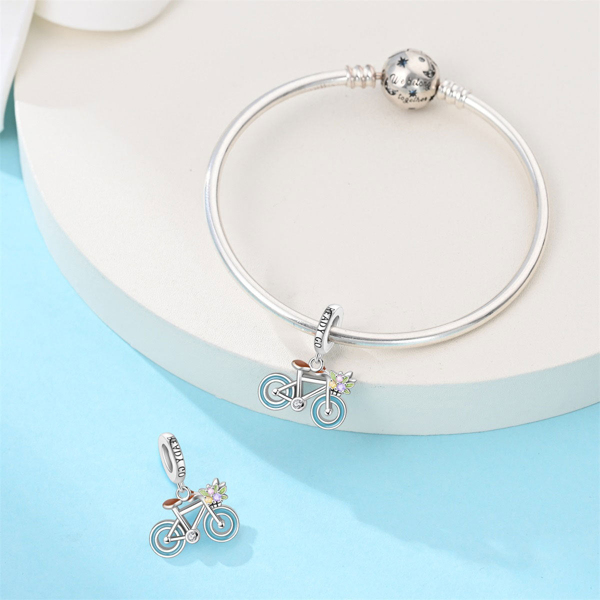 Blue Oil-drip Plated Silver Bow Bracelet And Necklace With Beads