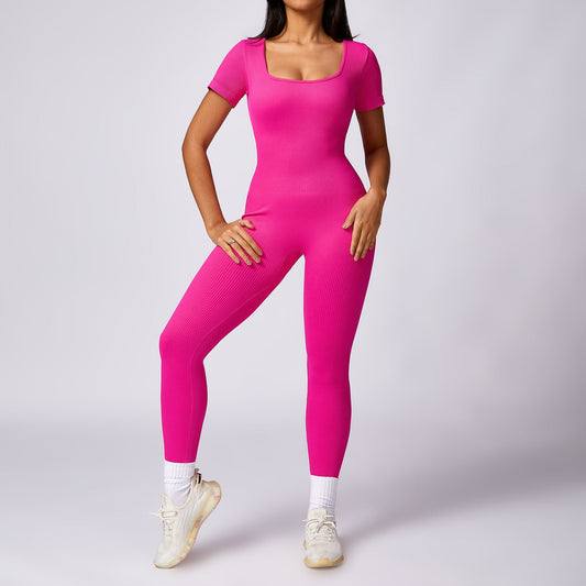 Women's Seamless High-Strength Thread Short-Sleeve Sports Jumpsuit
