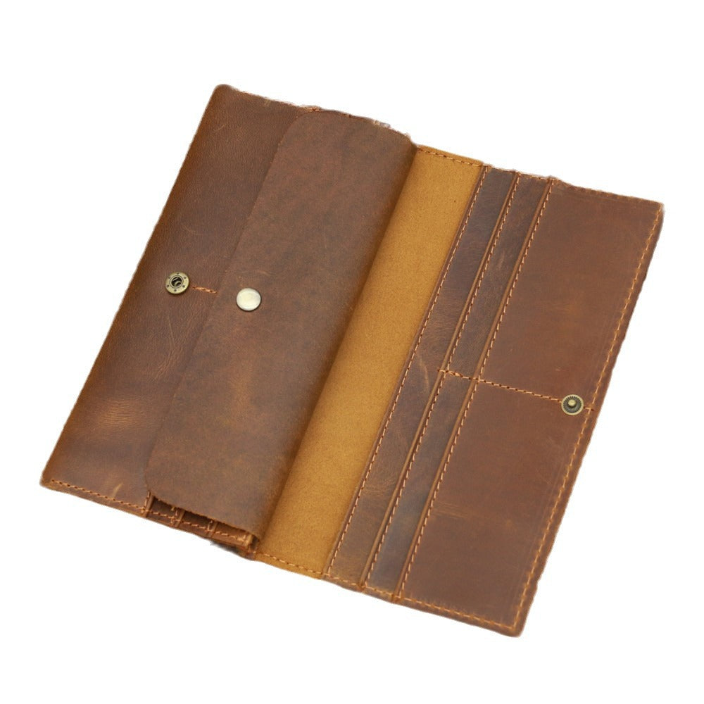 Retro Crazy Horse Leather Men's Long Wallet Handbag