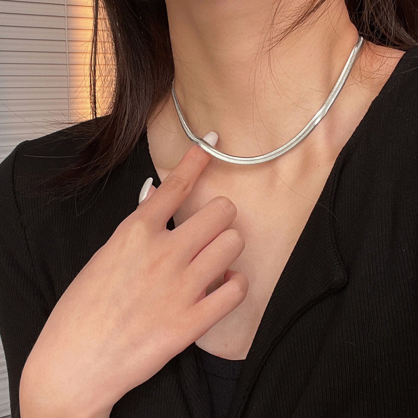 Stainless Steel Flat Snake Chain Necklace For Women