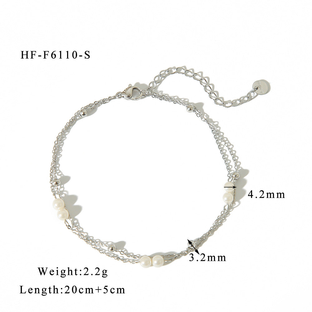 Womens Double-Layer Creative Beaded Multi-Strand Anklet
