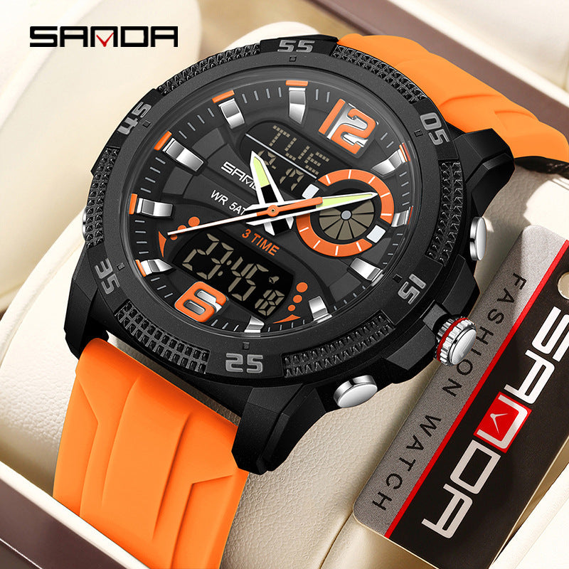 SANDA Mens Electronic Watch Youth Alarm Clock Luminous Sporty