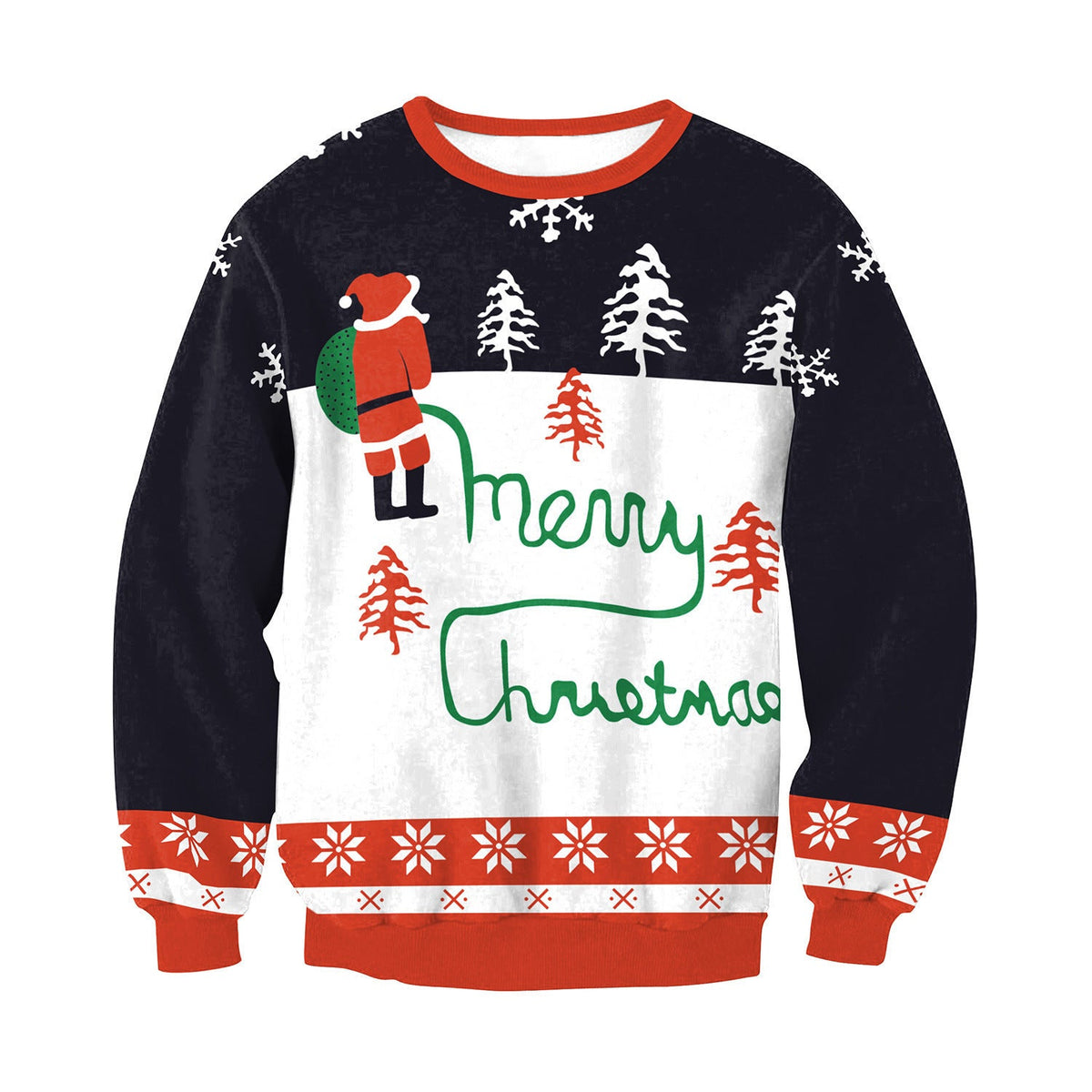 Ugly Christmas Sweater, Santa Elf Print, Pullover