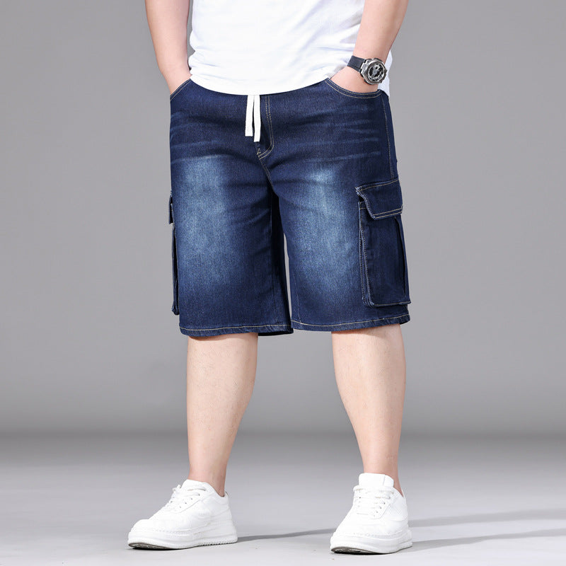 Elastic-cord Cargo Denim Shorts