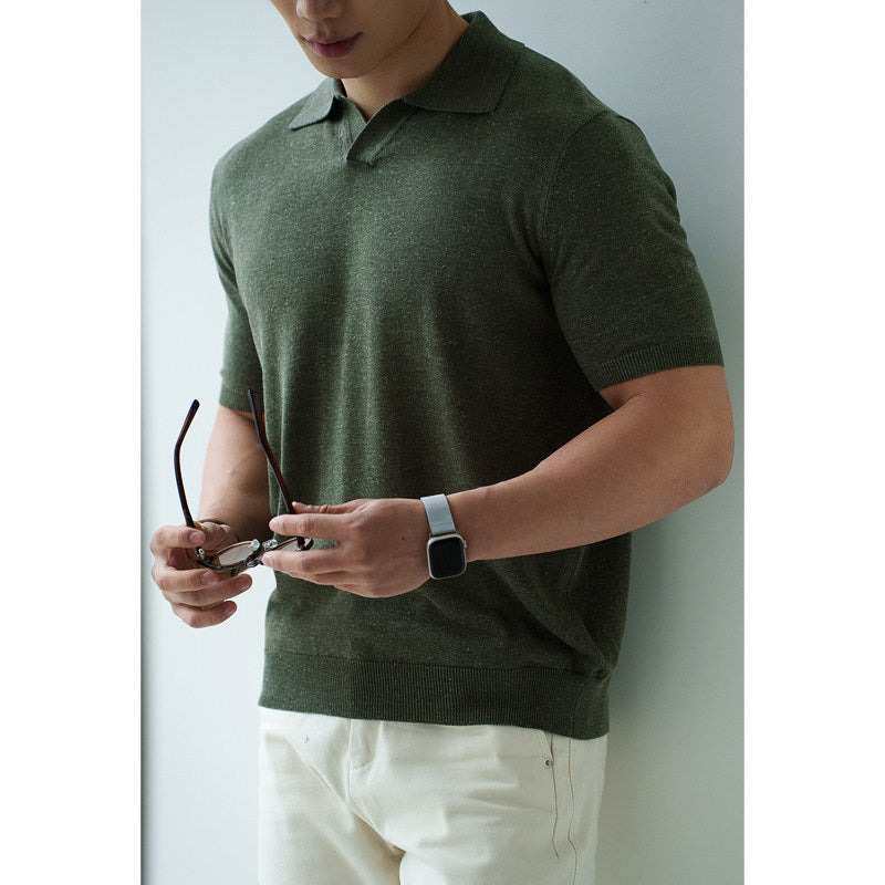 Mens Italian-style Linen-Viscose Blended Knit Sweater