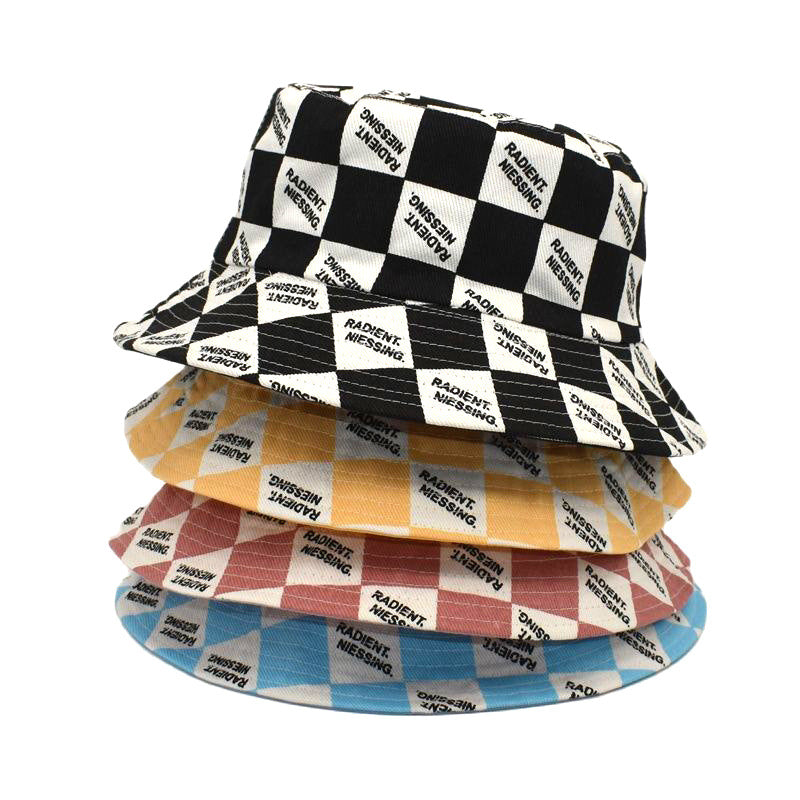 Letter Plaid Bucket Hat Women's Fashion Double-sided Wear Bucket Hat