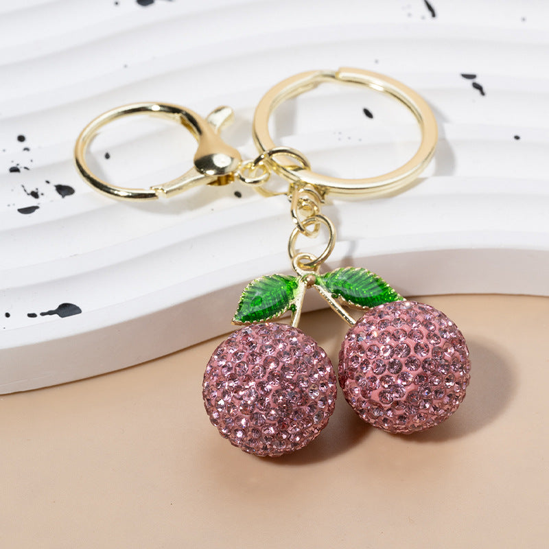 Creative And Cute Diamond-studded Little Cherry Keychain