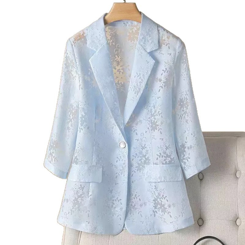 Jacquard Cropped-sleeve Blazer For Women