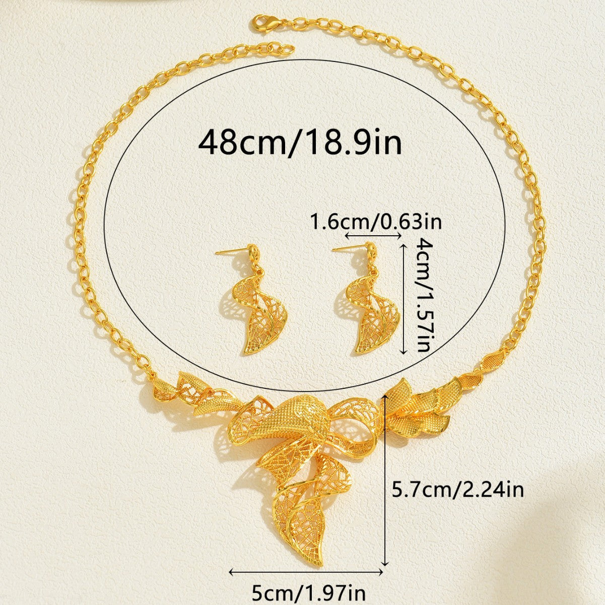 Middle East Hot Sale Cross-border Women Jewelry Set, Twisted Wrinkle Geometric Metal Design, Long Clavicle Chain & Matching Earrings For Ladies